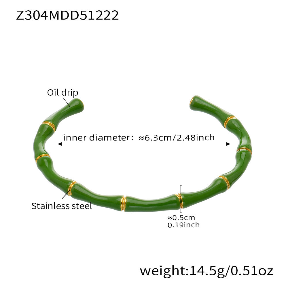 green enamel stainless steel bamboo bangle (Z304MDD51222), inner diameter 6.3cm, weight 14.5g