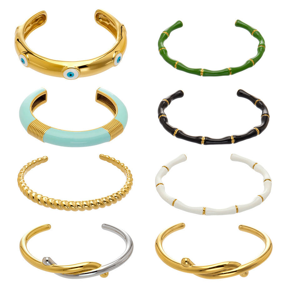 18k gold plated enamel stainless steel bangle set, white background display