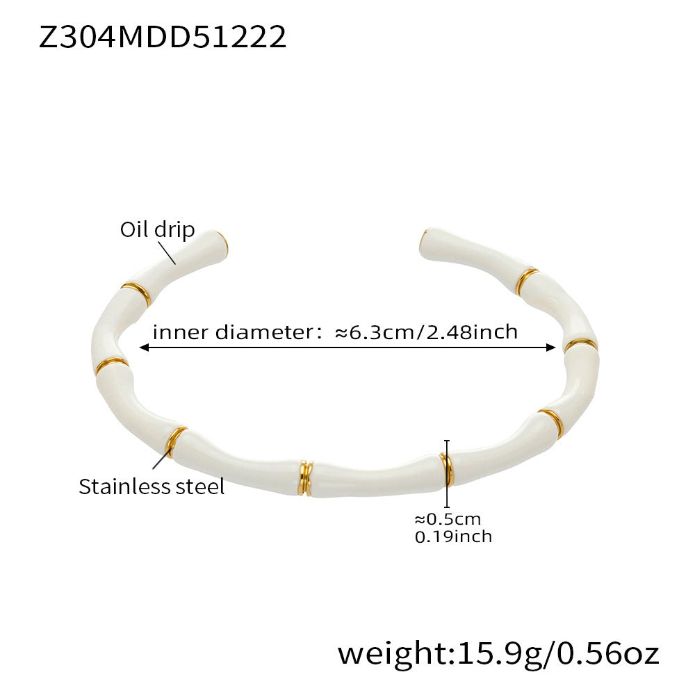 white enamel stainless steel bamboo bangle (Z304MDD51222), inner diameter 6.3cm, weight 15.9g
