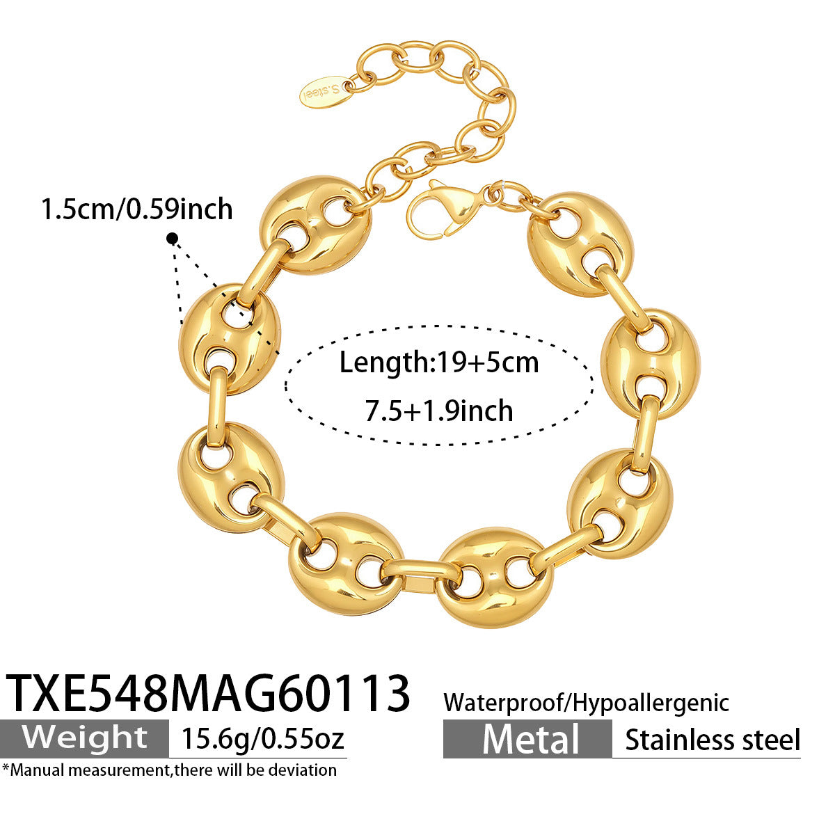 316L Stainless Steel Mixed Metal Coffee Bean Chain Jewelry Set for Women