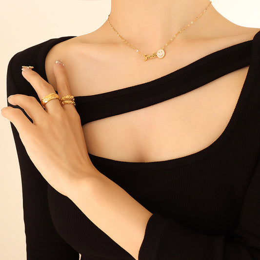 316L Stainless Steel 18K Gold PVD Smile Face Pendant Necklace
