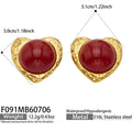 Gold Red Faux Pearl Heart Earrings / Earrings