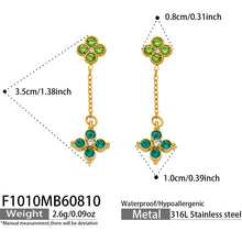 F1010 green cubic zirconia four-leaf clover drop earrings size and detail guide