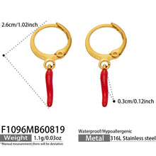 F1096 red chili pepper charm huggie earrings size and product detail guide