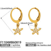 F1104 zirconia starfish charm huggie earrings size and product detail guide