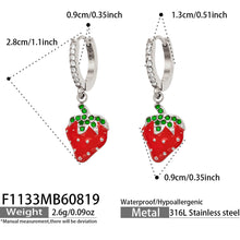 F1133 steel-tone strawberry charm huggie earrings size and product detail guide