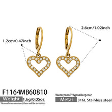 F1164 double heart cubic zirconia drop earrings size and product detail guide