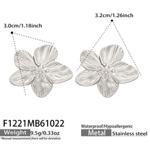 F1221 steel-tone flower earrings with size and weight specifications