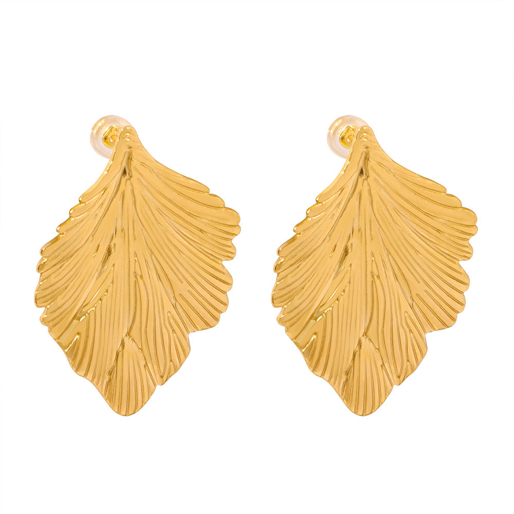 316L Stainless Steel 18K PVD Gold Irregular Leaf Drop Earrings