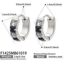 F1425 steel-tone stainless steel huggie earrings with black cubic zirconia