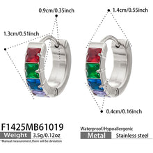F1425 steel-tone stainless steel huggie earrings with multicolor cubic zirconia