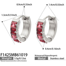 F1425 steel-tone stainless steel huggie earrings with pink cubic zirconia