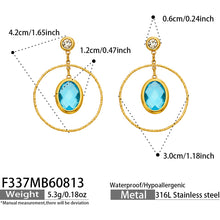 F337 blue glass stone double oval drop earrings size and product details
