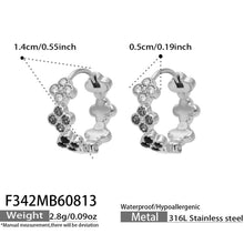 F342 black CZ steel four-leaf clover huggie earrings size and product details