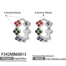 F342 multicolor CZ steel four-leaf clover huggie earrings size and product details