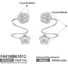 Silver flower zircon ear cuff dimension image showing floral size and non-pierced spiral structure