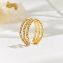 Gold multi-row zircon ear cuffs with slim crystal-set bands and a modern layered ear-stack design