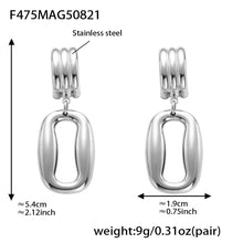 F475 silver hollow rectangle door knocker earrings, 5.4 by 1.9 cm and 9 g per pair