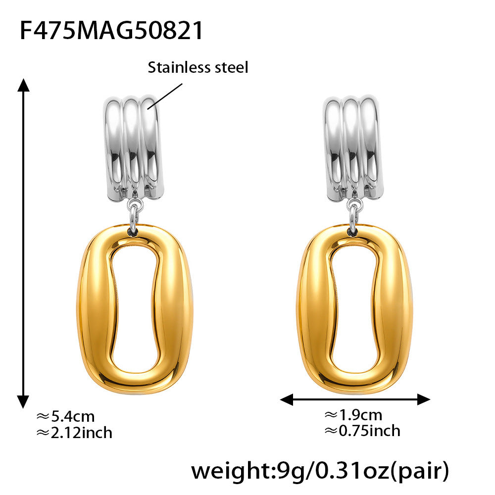 F475 two-tone hollow rectangle door knocker earrings, 5.4 by 1.9 cm and 9 g per pair