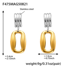 F475 two-tone hollow rectangle door knocker earrings, 5.4 by 1.9 cm and 9 g per pair