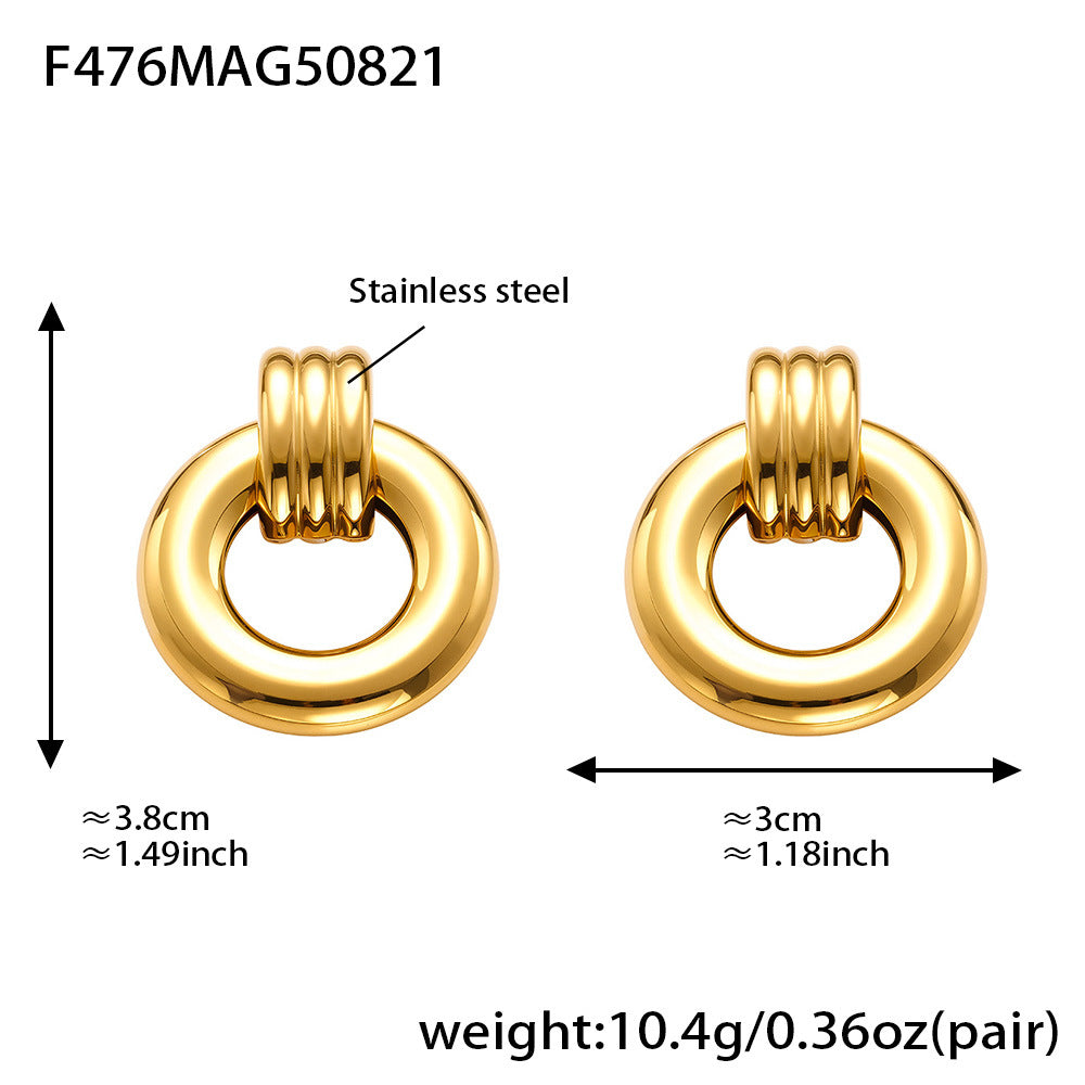 F476 gold compact round door knocker earrings size guide, 3.8 cm and 10.4 g per pair