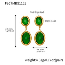 316L stainless steel oval faceted glass drop earrings 18k pvd gold green