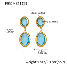316L stainless steel oval faceted glass drop earrings 18k pvd gold lake blue