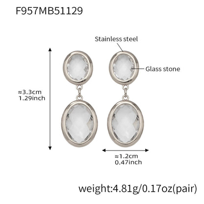 316L stainless steel oval faceted glass drop earrings silver clear