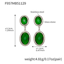 316L stainless steel oval faceted glass drop earrings silver green