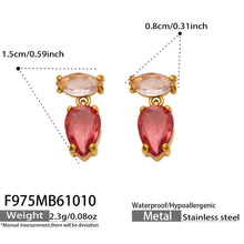 Red teardrop zircon drop earrings size guide showing the marquise top stone and lower pear-shaped stone dimensions