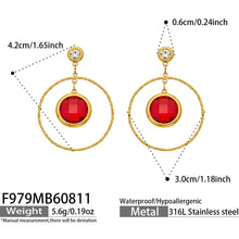 F979 red glass stone drop earrings size and product detail guide
