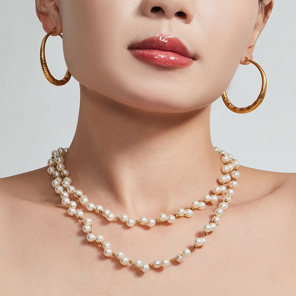 316L Stainless Steel 18K Gold PVD French Style Faux Pearl Necklace