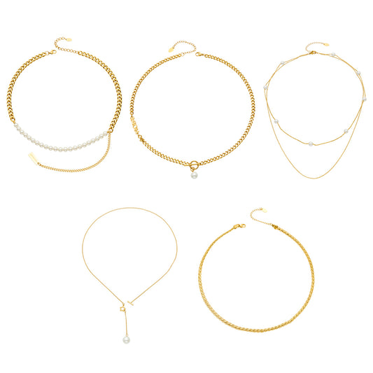 MiduoduoJewelry faux pearl and layered necklace collection with toggle, Y-shaped and geometric gold designs