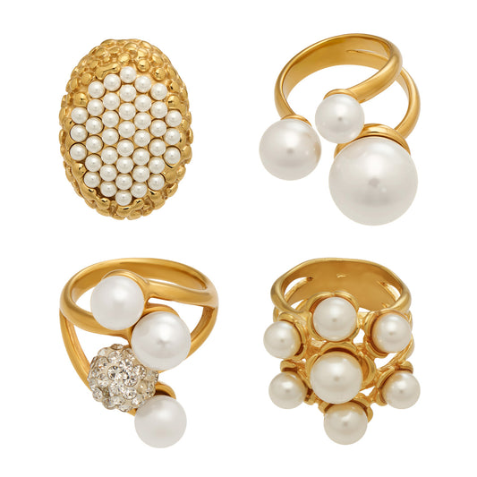 MiduoduoJewelry faux pearl statement ring collection in sculptural gold-tone designs