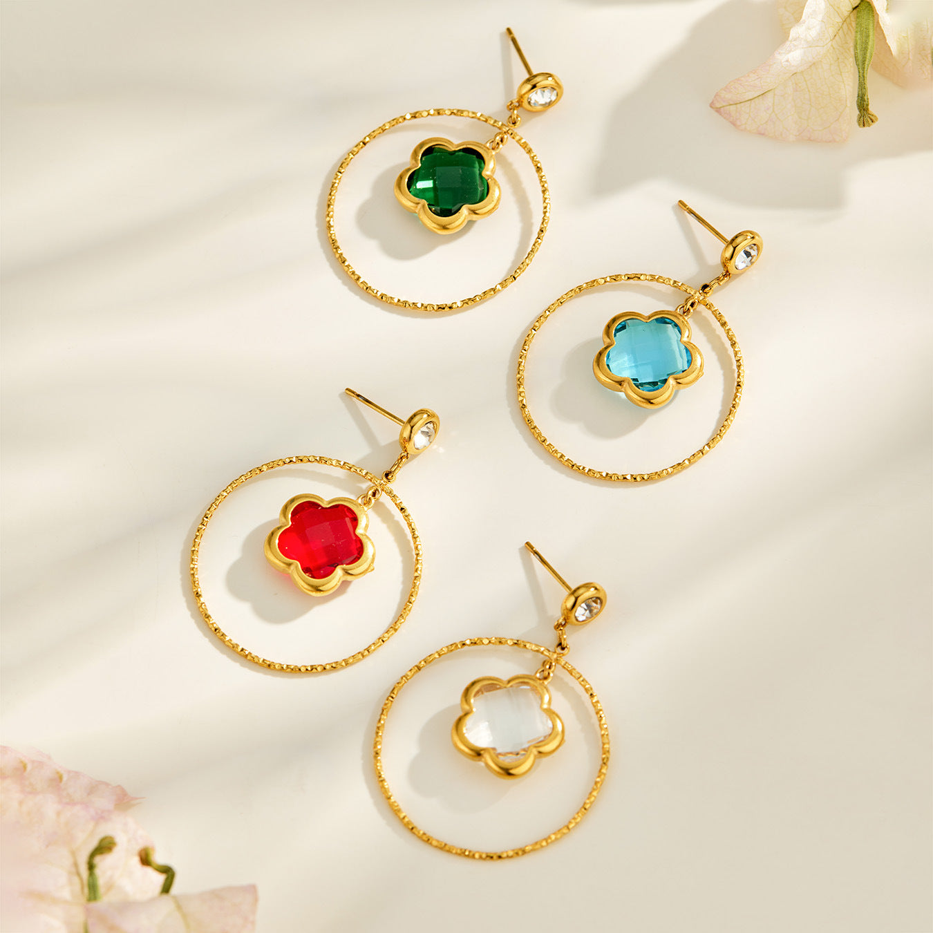 316L Stainless Steel 18K PVD Gold Five Petal Flower Dangle Earrings made with 316L stainless steel and 18K PVD gold finish for wholesale jewelry buyers - image 3