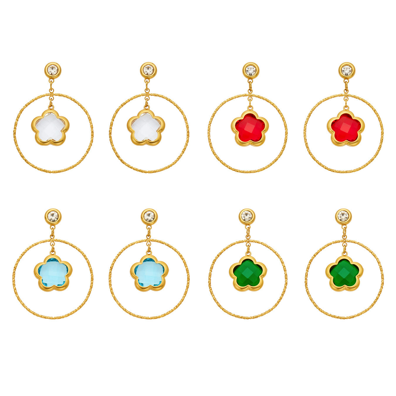 316L Stainless Steel 18K PVD Gold Five Petal Flower Dangle Earrings made with 316L stainless steel and 18K PVD gold finish for wholesale jewelry buyers - image 5