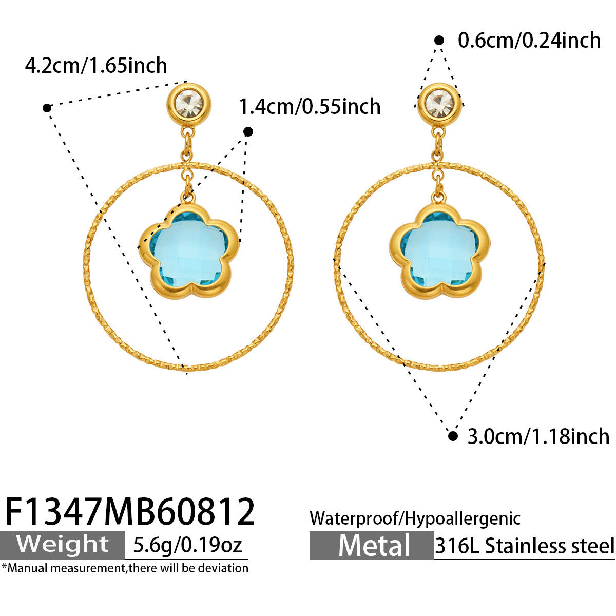 316L Stainless Steel 18K PVD Gold Five Petal Flower Dangle Earrings made with 316L stainless steel and 18K PVD gold finish for wholesale jewelry buyers - image 8
