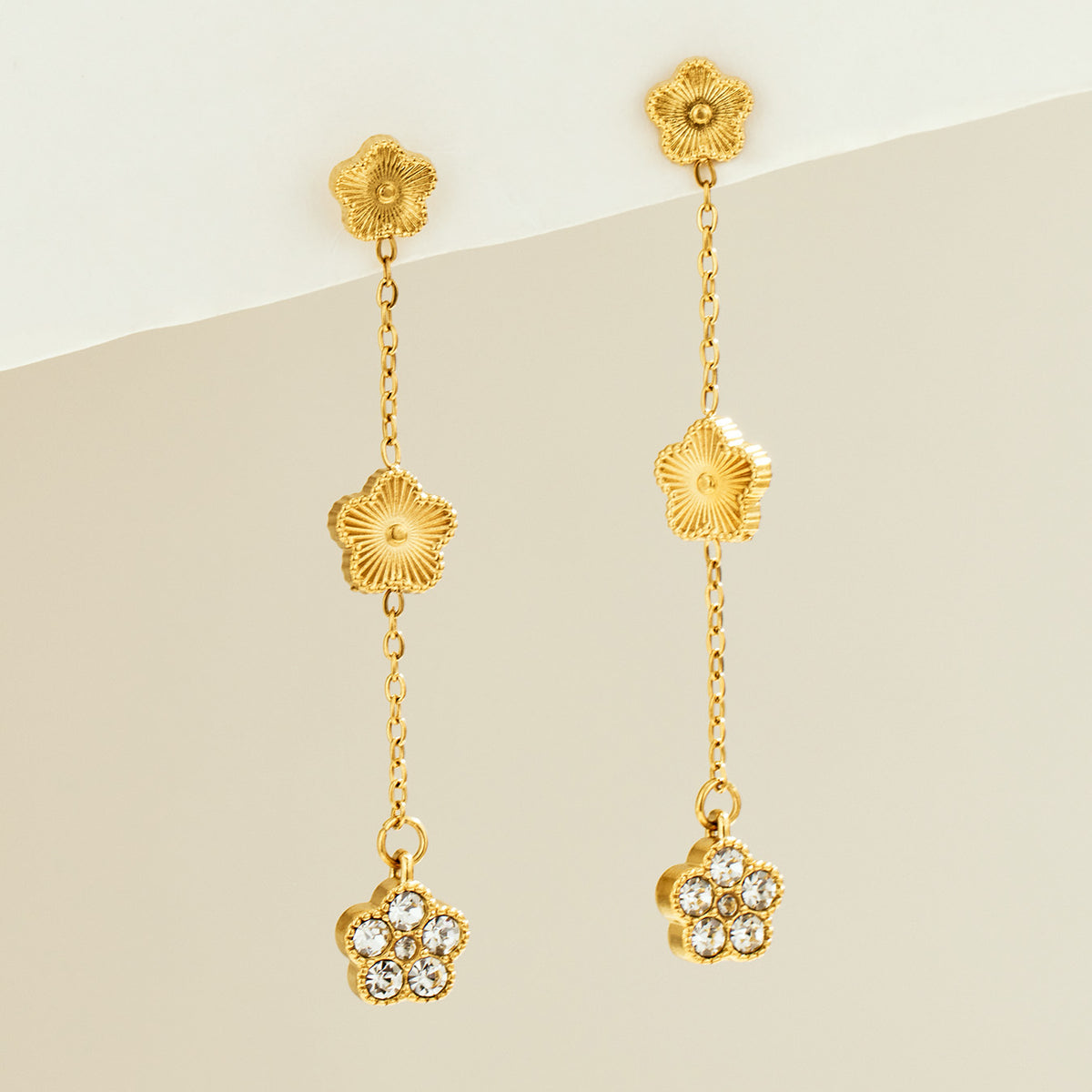 316L Stainless Steel 18K PVD Gold Flower Zircon Earrings made with 316L stainless steel and 18K PVD gold finish for wholesale jewelry buyers - image 12