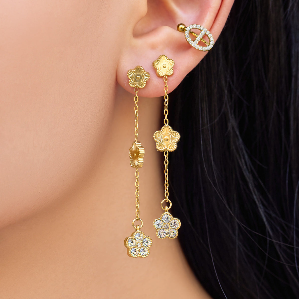 Close-up of 316L stainless steel zircon earrings