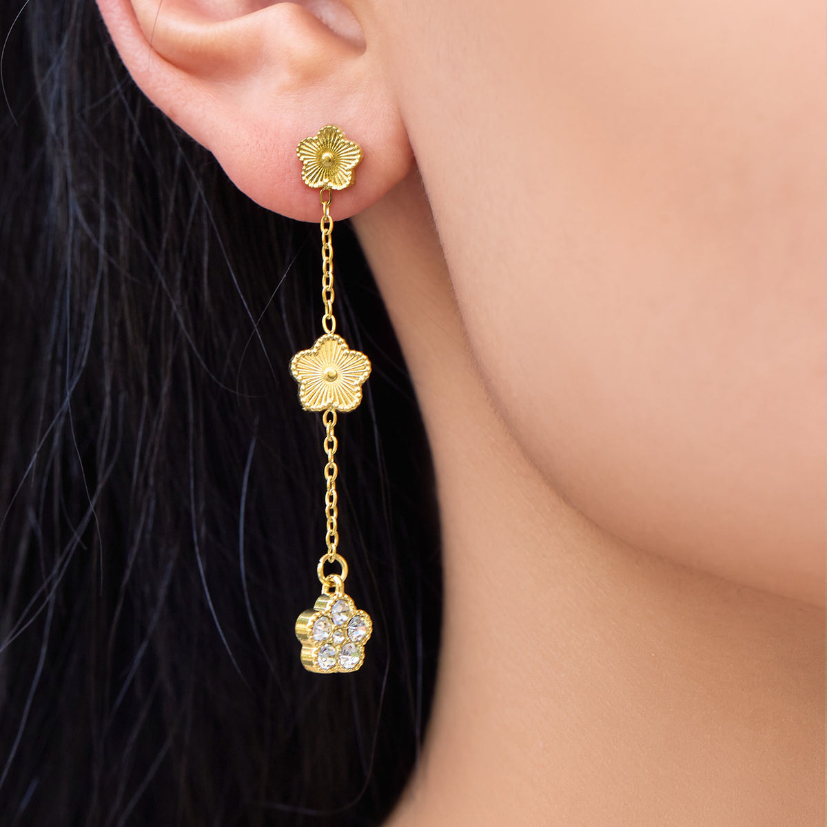 316L Stainless Steel 18K PVD Gold Flower Zircon Earrings made with 316L stainless steel and 18K PVD gold finish for wholesale jewelry buyers - image 5