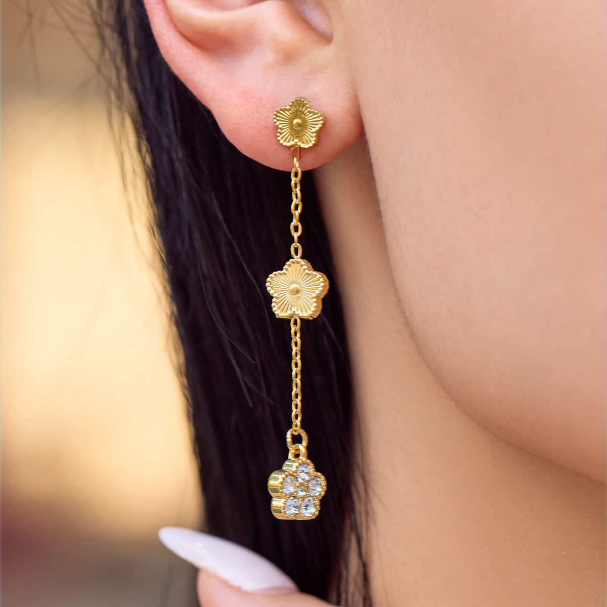 316L Stainless Steel 18K PVD Gold Flower Zircon Earrings made with 316L stainless steel and 18K PVD gold finish for wholesale jewelry buyers - image 6