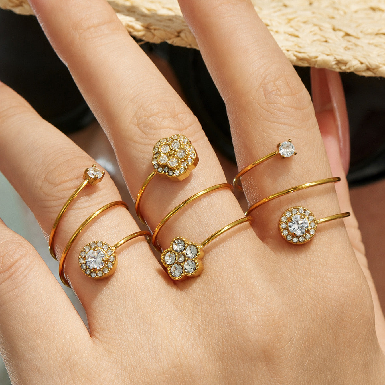 316L Stainless Steel 18K PVD Gold Flower Zircon Ring made with 316L stainless steel and 18K PVD gold finish for wholesale jewelry buyers - image 10