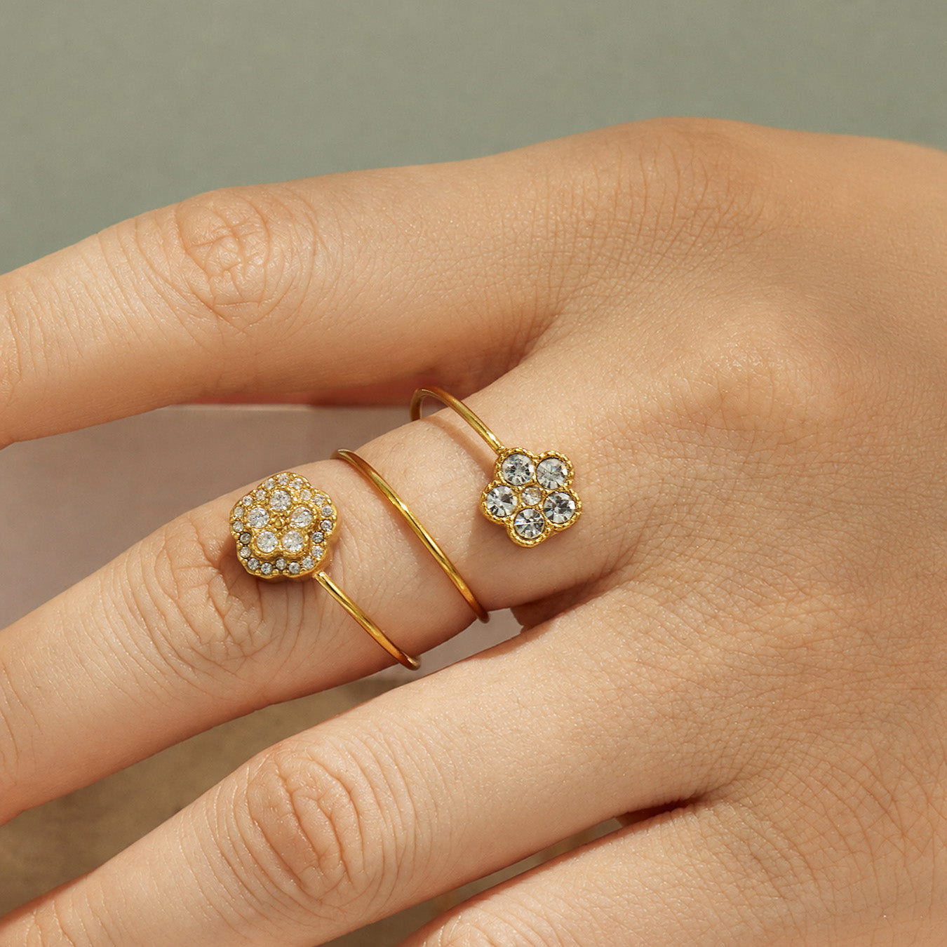 316L Stainless Steel 18K PVD Gold Flower Zircon Ring made with 316L stainless steel and 18K PVD gold finish for wholesale jewelry buyers - image 12