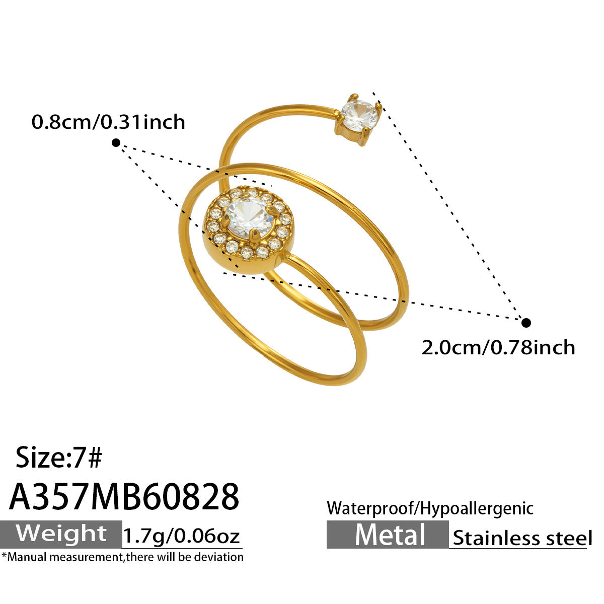 Close-up of Flower Zircon Gold Open Ring