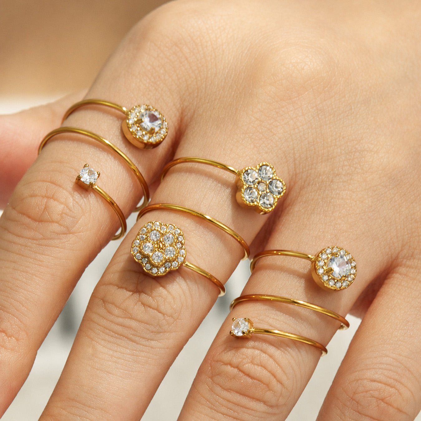 316L Stainless Steel 18K PVD Gold Flower Zircon Ring made with 316L stainless steel and 18K PVD gold finish for wholesale jewelry buyers - image 8