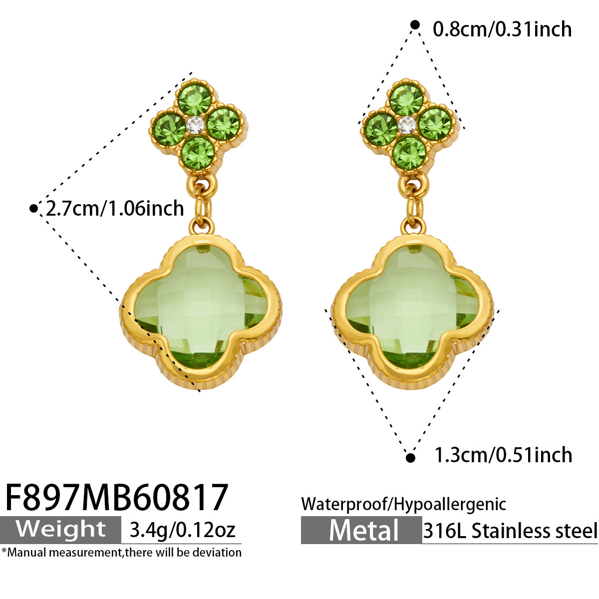 316L Stainless Steel 18K PVD Gold Four Leaf Clover Earrings made with 316L stainless steel and 18K PVD gold finish for wholesale jewelry buyers - image 10