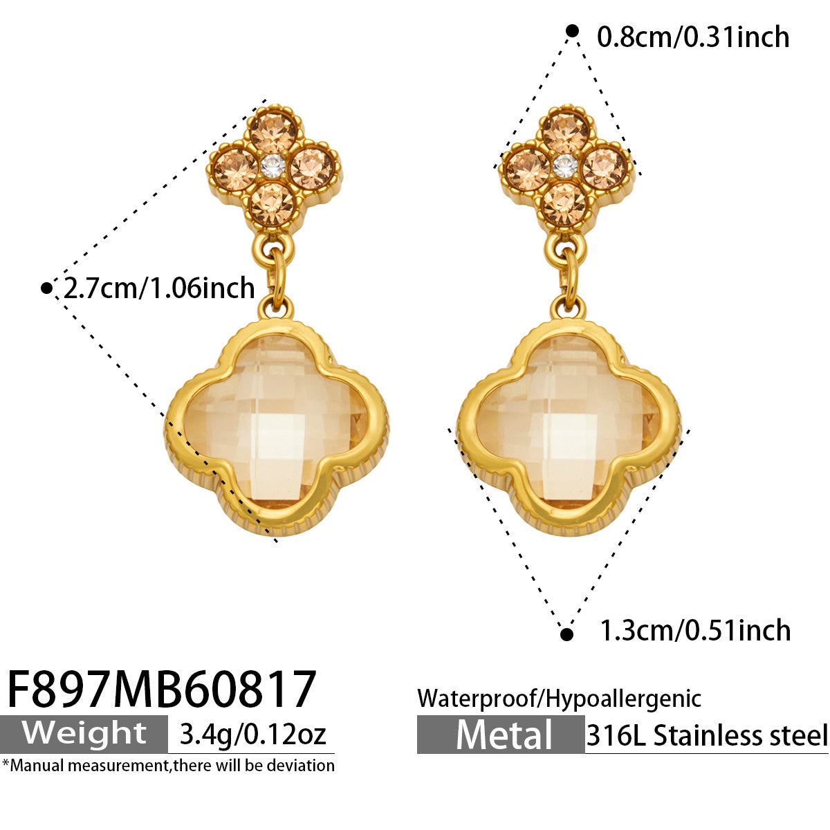 316L Stainless Steel 18K PVD Gold Four Leaf Clover Earrings made with 316L stainless steel and 18K PVD gold finish for wholesale jewelry buyers - image 11