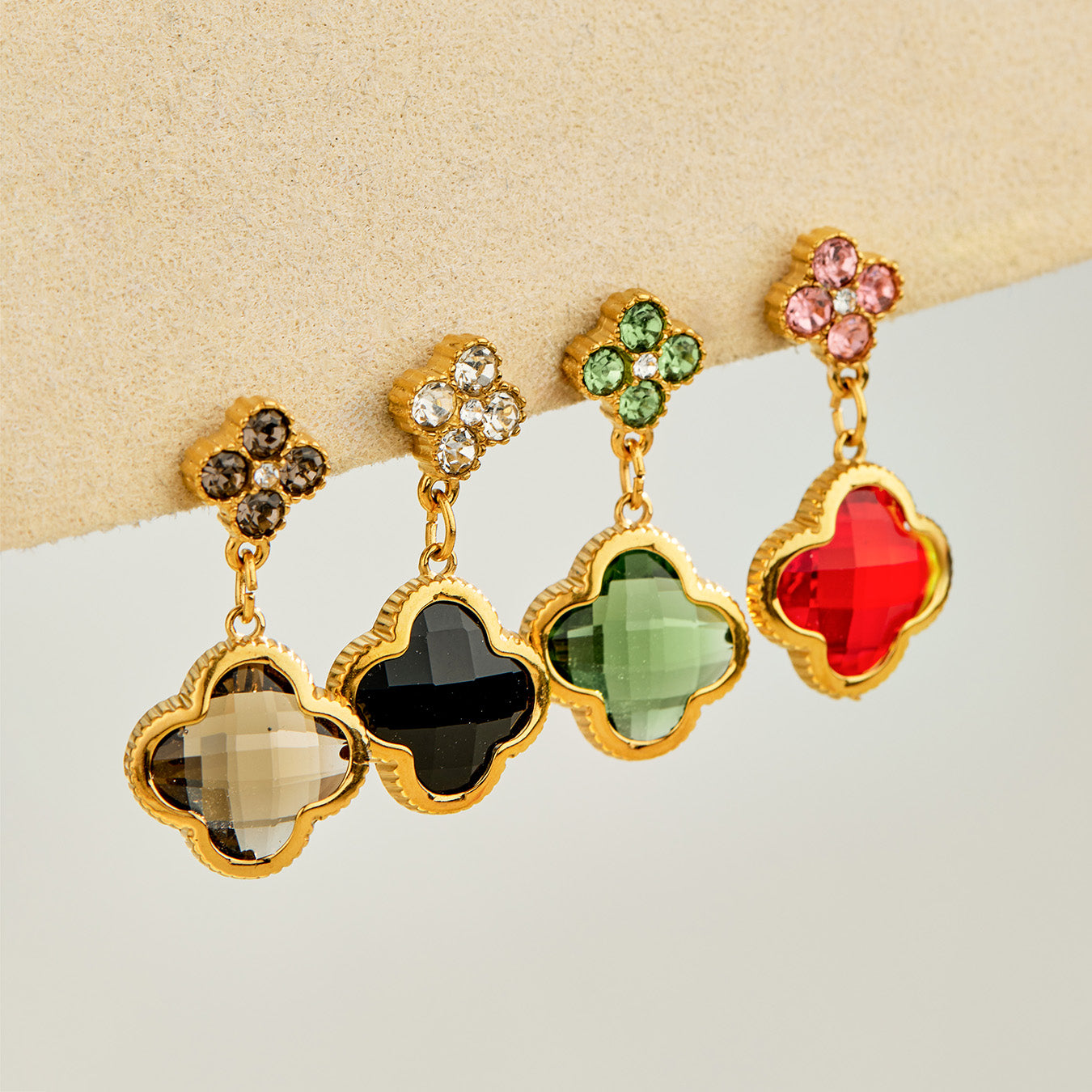 316L Stainless Steel 18K PVD Gold Four Leaf Clover Earrings made with 316L stainless steel and 18K PVD gold finish for wholesale jewelry buyers - image 13