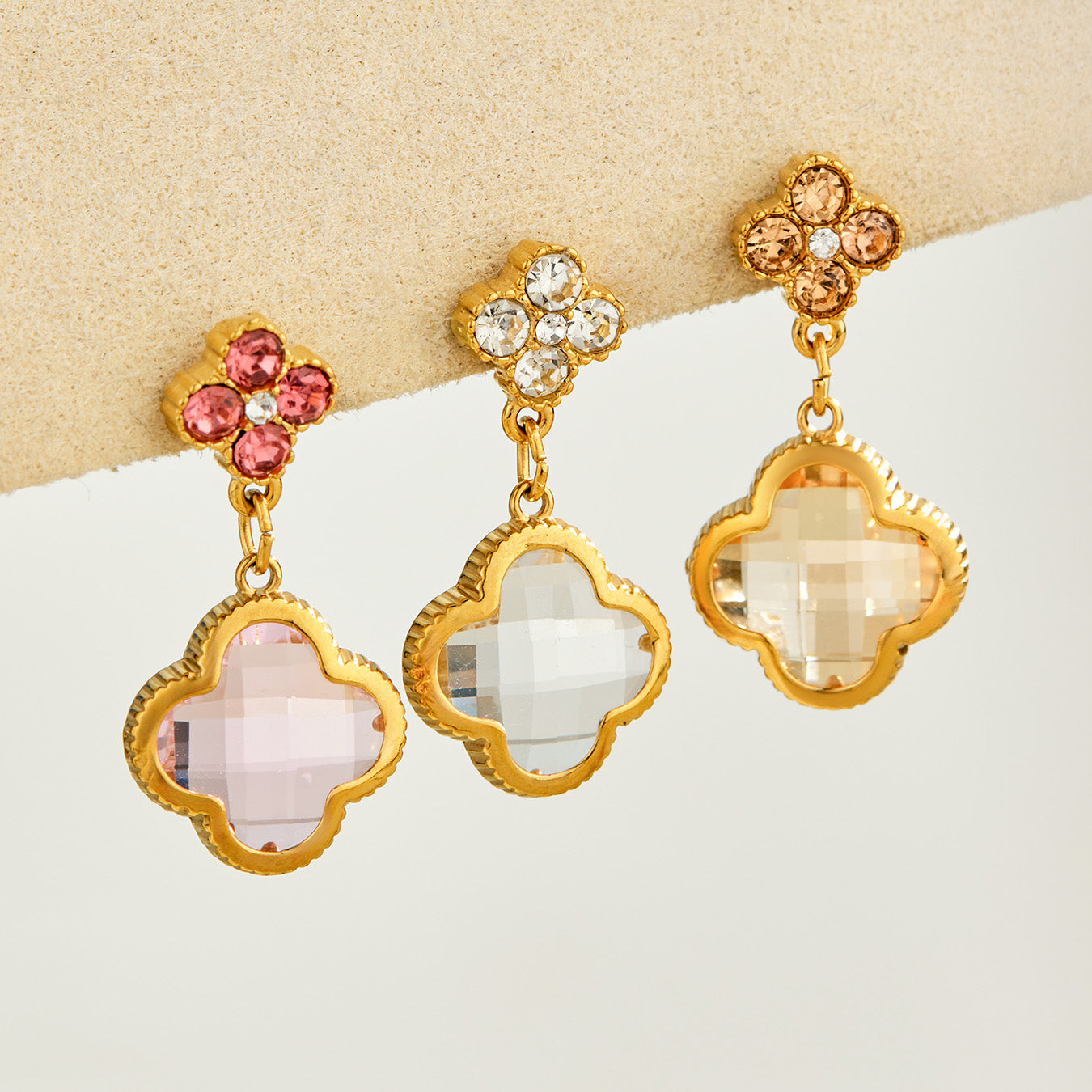 316L Stainless Steel 18K PVD Gold Four Leaf Clover Earrings made with 316L stainless steel and 18K PVD gold finish for wholesale jewelry buyers - image 15