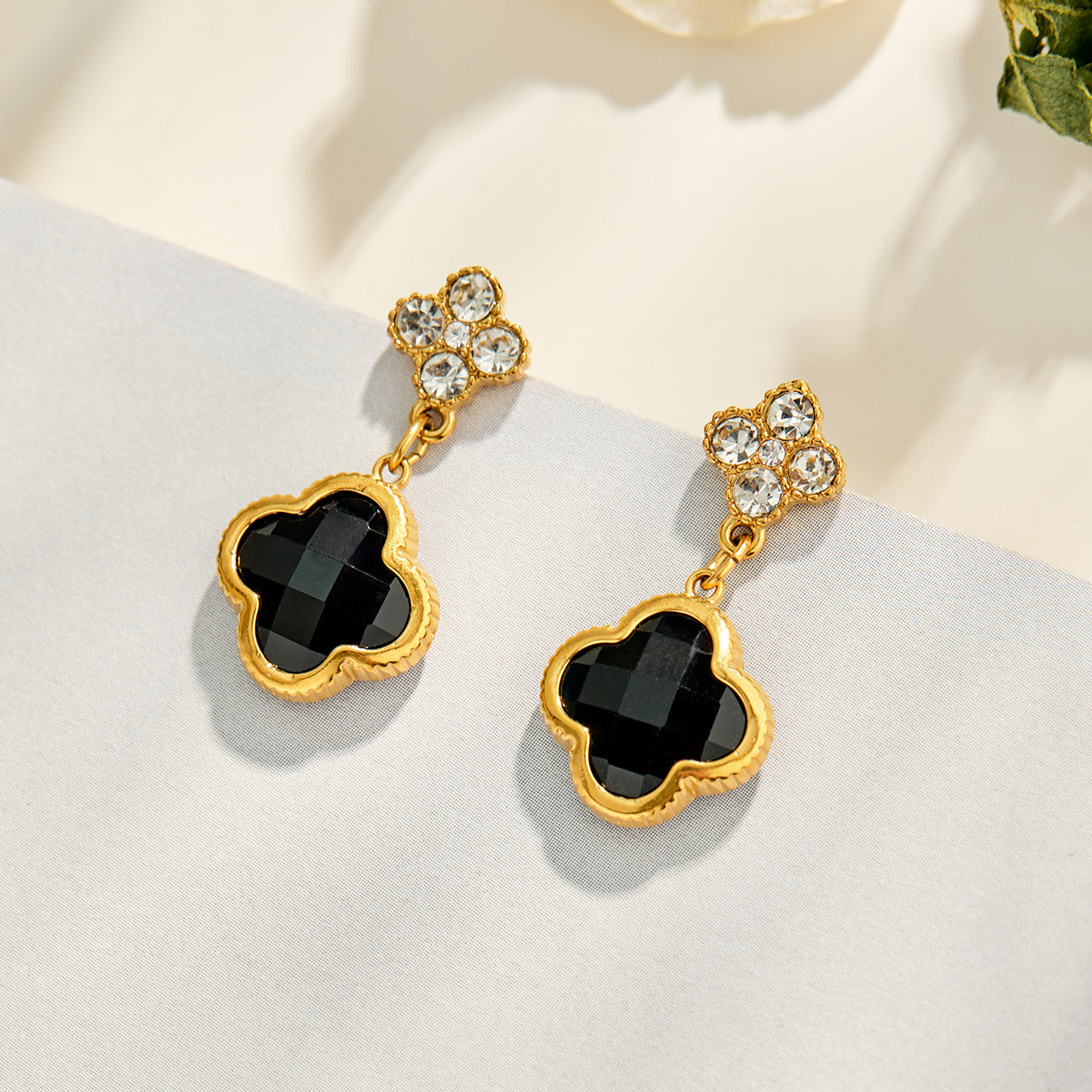 316L Stainless Steel 18K PVD Gold Four Leaf Clover Earrings made with 316L stainless steel and 18K PVD gold finish for wholesale jewelry buyers - image 18